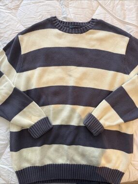 Brandy Melville Navy & Cream Striped Crewneck Sweater